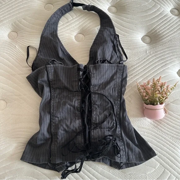 Vintage Tripp NYC Charcoal Button-Up Halter Top - Picture 3 of 4